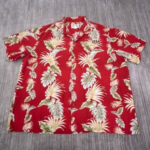 KY'S Hawaiian Shirt Men 4XL Red Excellent Cotton Tropical UTLA Valley West Print